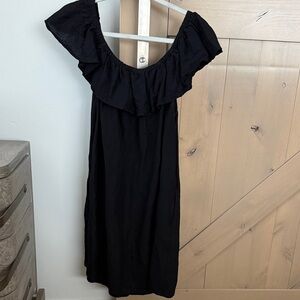 Tommy Bahama Black Linen Midi Dress with Ruffle Neckline size large